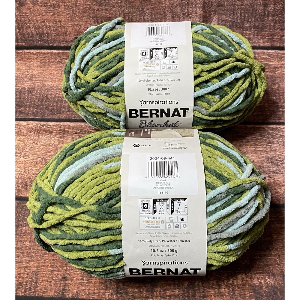 Bernat Blanket Forest Sage Yarn (Lot  of 2) 10.5 oz/220 yds Weight 6 Bulky New - Picture 3 of 6